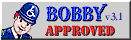 Bobby Approved Symbol. A friendly uniformed police officer wearing a helmet displaying the wheelchair access symbol. Words "Bobby Approved v3.2" appear to his right. 