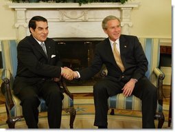 President George W. Bush meets with Tunisian President Zine Al-Abidine Ben Ali in the Oval Office Wednesday, February 18, 2004. White House photo by Paul Morse.