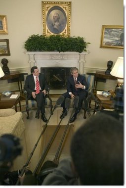 President George W. Bush and German Chancellor Gerhard Schroeder hold a joint press conference in the Oval Office Friday, Feb. 27, 2004. White House photo by Eric Draper.