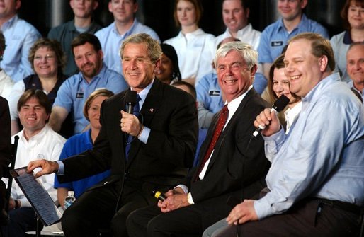 President George W. Bush participates in a conversation on the economy with employees of ISCO Industries in Louisville, Ky., Thursday, Feb. 26, 2004. White House photo by Tina Hager.