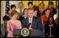 President George W. Bush gives remarks with First Lady Mrs. Laura Bush at a reception for the National Race for the Cure in the East Room of the White House on April 21, 2004. White House photo by Paul Morse.