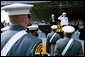 Vice President Dick Cheney stands for the National Anthem at the U. S. Military Academy Commencement Ceremony in West Point, N.Y., May 31, 2003. White House photo by David Bohrer.