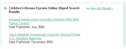 Picture of Children's Bureau Express Online Digest Search results.