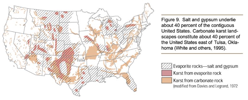 Figure 9.  Salt and gypsum underlie about 40 percent of the contiguous United States.