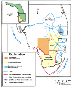 Map of the Everglades showing locations of ET stations.