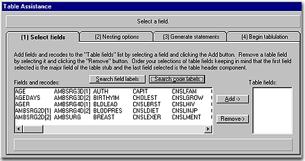 Table Assistance Screen