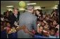 President George W. Bush visits with students from Kirkpatrick Elementary School in Nashville, Tenn., Monday, Sept. 8, 2003. White House photo by Tina Hager.