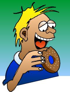 Cartoon:  Boy eating donut