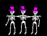 Animation:  Chorus line of 3 skeletons dancing