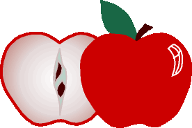 Drawing:  Red apple sliced in half