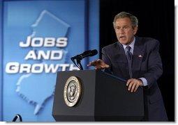 President George W. Bush speaks to the small business community in Elizabeth, N.J., Monday, June 16, 2003. "I want to herald the entrepreneurs. I want to say thanks to those who have taken risks," said the President in his remarks. "And I want to remind our fellow citizens that in order for our economy to recover we must remember the strength and the importance of the small business owner in America." White House photo by Eric Draper.