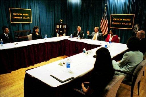 President George W. Bush holds a roundtable discussion on unemployment training at Northern Virginia Community College in Annandale, Va., Tuesday, June 17, 2003. White House photo by Tina Hager.