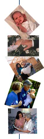 Images of baby, moving van, couple, senior citizen, and grandparents