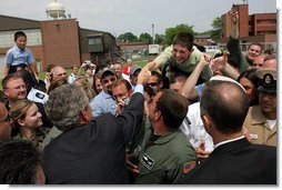President George W. Bush greets military personnel and their families at Youngstown Air Reserve Station in Vienna, Ohio, Tuesday May 25, 2004. White House photo by Paul Morse.