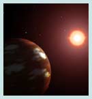 Artist's conception of a newly discovered planet the size of Neptune orbitting the cool, reddish M-dwarf star Gliese 436.