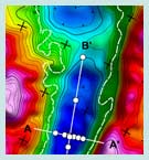 Image of the contours of the bed of Lake Vostok from data obtained by gravity measurements..