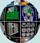 Collage of neuroscience and computing images representing the Biomedical Informatics Research Network