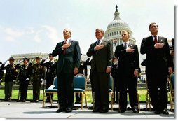 President George W. Bush attends the Annual Peace Officers' Memorial Service at the U.S. Capitol in Washington, D.C., Saturday, May 15, 2004. "Every year on this day, we pause to remember the sacrifice and faithful services of officers lost in the line of duty throughout our nation's history," said the President. White House photo by Paul Morse.