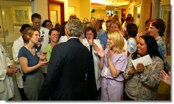 President George W. Bush visits doctors and nurses at Vanderbilt Children’s Hospital in Nashville, Tenn., May 27, 2004. White House photo by Paul Morse.