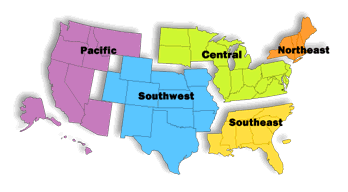 US Map showing the 5 ORA Regions