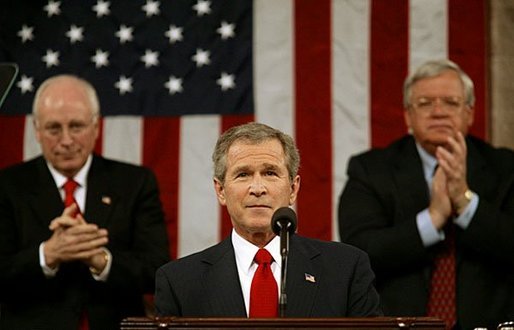  President George W. Bush delivers his State of the Union Address to the nation and a joint session of Congress in the House Chamber of the U.S. Capitol Tuesday, Jan. 20, 2004. "We have not come all this way – through tragedy, and trial, and war – only to falter and leave our work unfinished. Americans are rising to the tasks of history, and they expect the same of us," said President Bush in his remarks. White House photo by Eric Draper.