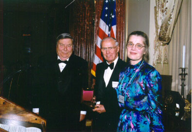 Image of Herbert F. York, Norman Borlaug and Eve Menger, Chair, NSB Vannevar Bush Award Committee