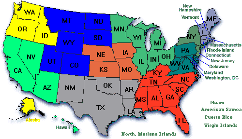 Map of the United States to go to the specific Regional Office information