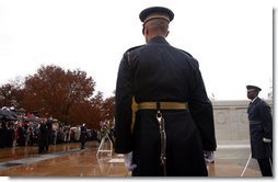 The President takes part in a wreath laying ceremony to commemorate Veterans Day at Arlington National Cemetery on Monday November 11, 2002 White House photo by Paul Morse.
