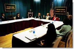 President George W. Bush holds a roundtable discussion on unemployment training at Northern Virginia Community College in Annandale, Va., Tuesday, June 17, 2003. White House photo by Tina Hager.