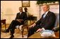 President George W. Bush meets with United Nations Secretary General Kofi Annan in the Oval Office Wednesday, Nov 13. "I'm grateful for your leadership at the United Nations. A while ago the United Nations Security Council made a very strong statement that we, the world, expects Saddam Hussein to disarm for the sake of peace," said President Bush during the afternoon meeting at the White House. White House photo by Tina Hager.