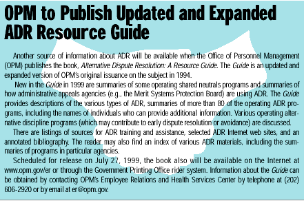 An image containing information on OPM to publish updated and expanded ADR Resource Guide.