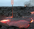 Lava flows around "No Parking" sign at the end of Chain of Craters Road. USGS photo April 01, 2003