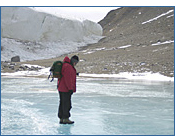 Scientist crossing ice in the Dry Valleys