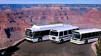 THREE BUSES FROM GRAND CANYON'S CURRENT SHUTTLE BUS FLEET. (CNG BUS ON THE LEFT, LNG BUS IN THE MIDDLE, ELECTRIC BUS ON THE RIGHT)