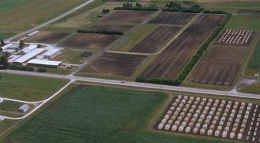 Aerial photo of station facilities and farm land.