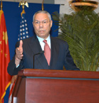 Secretary Powell held a press briefing after meetings with Chinese leaders.  State Department Photo.