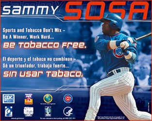 Free Poster - Sammy Sosa - Sports and Tobacco don't mix  Be a winner, Work hard... Be Tobacco Free