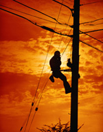 photo of man on electrical pole