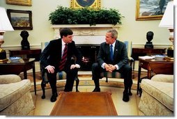 President George W. Bush meets with Prime Minister of the Netherlands Jan Peter Balkenende in the Oval office. Tuesday, March 16, 2004. White House photo by Tina Hager.