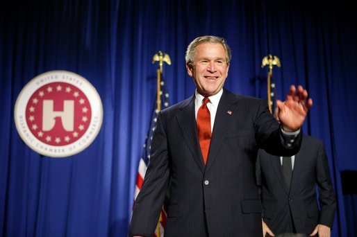 President George W. Bush speaks at the United States Hispanic Chamber of Commerce in Washington, D.C., Wednesday, March 24, 2004. The President discussed his policies to strengthen the economy and help small businesses create jobs. White House photo by Paul Morse.