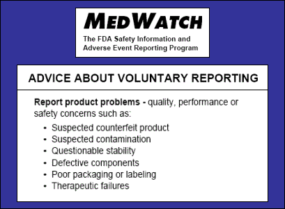 Graphic on MedWatch Advice About Voluntary Reporting