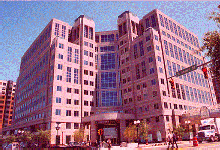 Photograph of NSF
building, pink tones, wide, .gif format