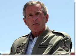 President George W. Bush makes remarks to military personnel and their families at Marine Air Corps Station Miramar near San Diego, CA on August 14, 2003. White House photo by Paul Morse.