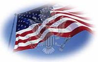 U.S. flag superimposed over eagle logo