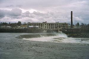 General Electric's Hudson Falls Plant and Bakers Falls on the Hudson River.  EPA Photo.