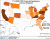 Map of the US showing FY 2002 Funding for FRPP Cooperative Agreements