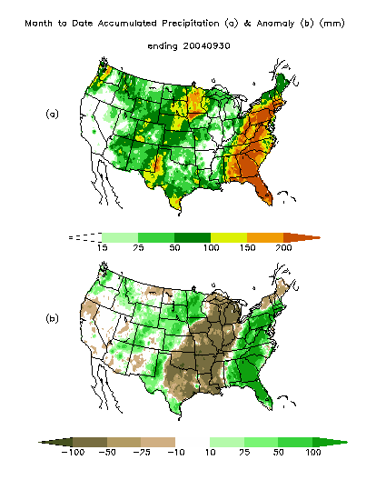 United States Total Precipitation and Anomaly for October 2004
