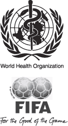 Logos for World Health Organization (WHO) and Fdration Internationale de Football Association (FIFA)