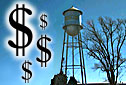 photo of water tower with dollar signs