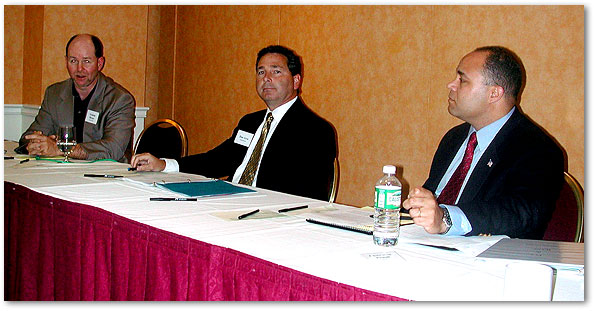Photo of Graham Barnes, CEO, NextWeb;  Dan Arra, President and CEO, Gatespeed Broadband; and Chairman Powell